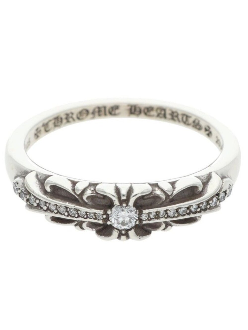 Chrome Hearts Baby Classic Pave Diamond Floral Cross Silver Ring